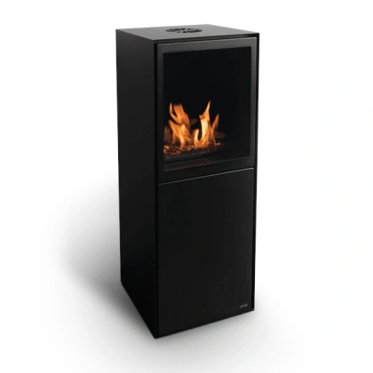 Poêle Bio-Éthanol Scandi: Chauffage Écologique et Design Scandinave - 3500 Watts, Finition Noir Mat, Télécommande et Bûches en Céramique - 2 Ans de Garantie