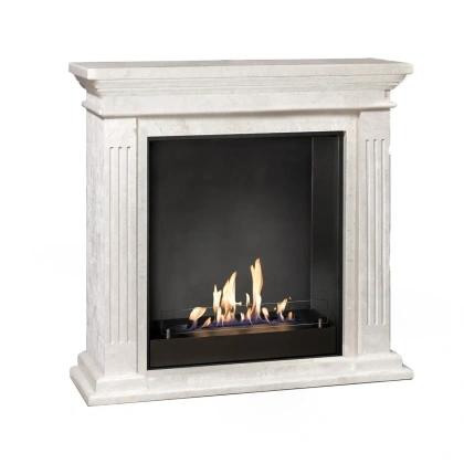 Cheminée Ethanol Cadiz Fossile Stone Blanc - Design Moderne, Inserts Hybride, Électrique et Bio - Garantie 2 ans