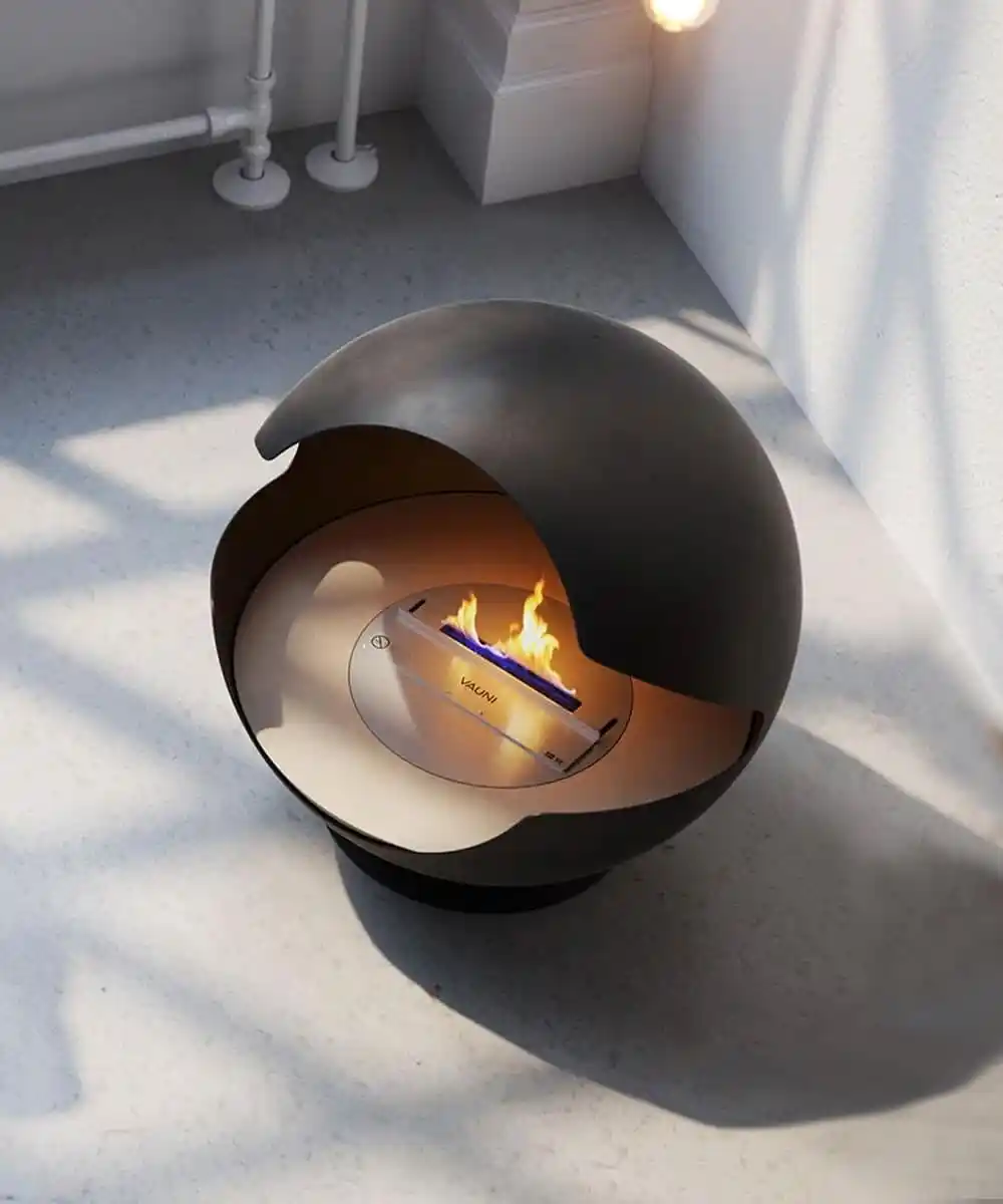 Cheminée Bio-Éthanol Globe Vauni : Design Rétro Scandinave, 2 000 Watts, Garantie 2 Ans – Image 2