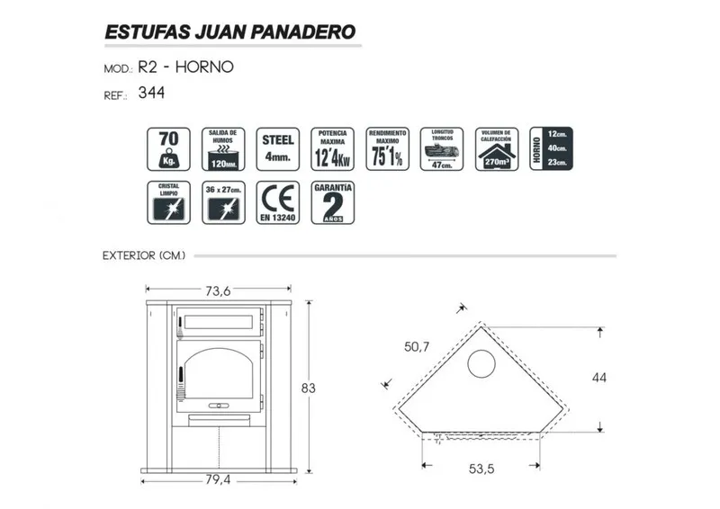Poêle à Bois d’Angle R2 Horno Plus J.Panadero - Chauffage Efficace et Design | 12,2 KW - 82% Efficacité | Garantie 2 ans – Image 3