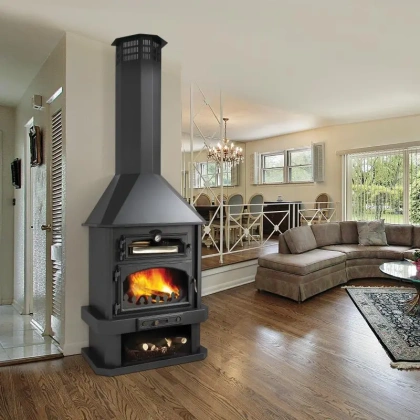 Poêle à Bois Cheminée avec Four BRONPI Ebro 14KW – Haute Performance, Économique et Écologique - Poêle à bois design avec four intégré