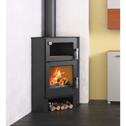 Poêle à bois d’angle avec four BRONPI Lerma 9kW – Chauffage Efficace, Design et Économique - Poêle à Bois Lerma 9kW: Design Moderne, Haute Performance