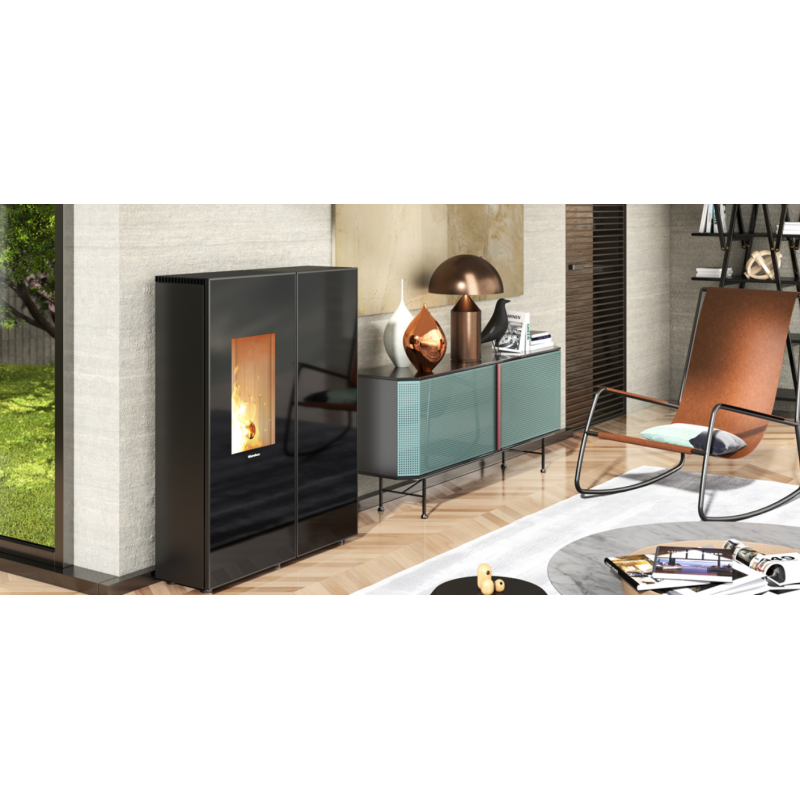 Poêle à Granulés EXTRAFLAME Sharon Plus CX Crystal 11kW - Ventilé, Étanche, Extra-Plat : Performant et Élégant, Idéal pour Grands Espaces – Image 4