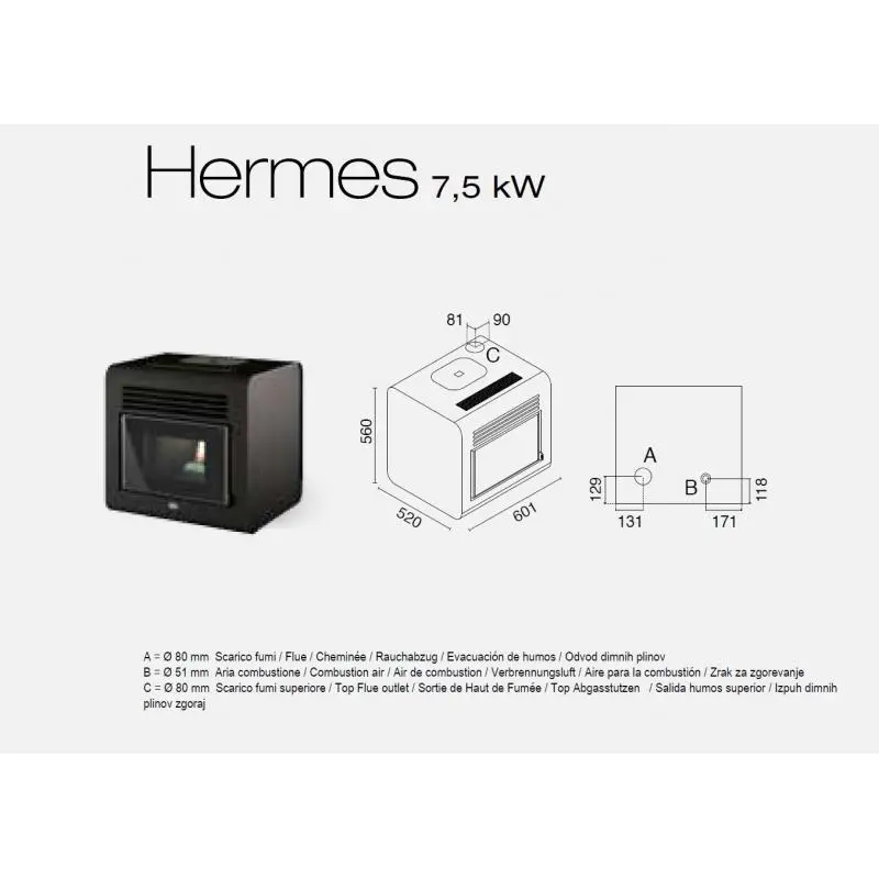 Poêle à Granulés Ventilé EVACALOR Hermes 7,5 kW - Chauffage Haut de Gamme et Économique - Classe A+ - Télécommande Incluse – Image 6