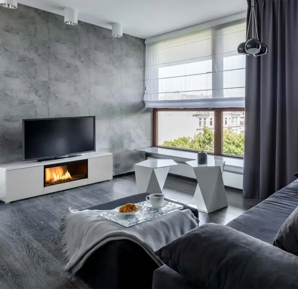 Cheminée bio-éthanol Pure Flame TV Box - Meuble TV design avec technologie BEV - Blanc laqué - 5000 Watts - Télécommande - Autonomie 12h – Image 4