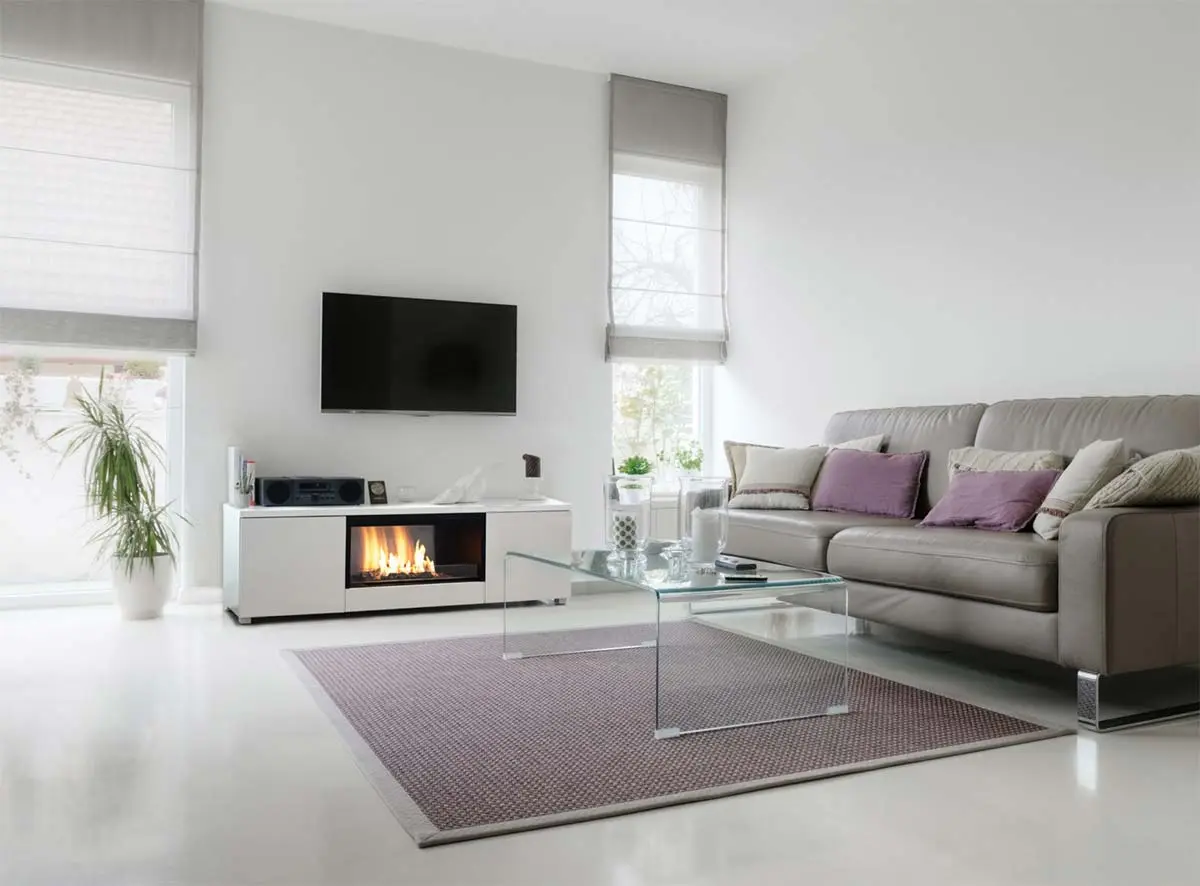 Cheminée bio-éthanol Pure Flame TV Box - Meuble TV design avec technologie BEV - Blanc laqué - 5000 Watts - Télécommande - Autonomie 12h – Image 5