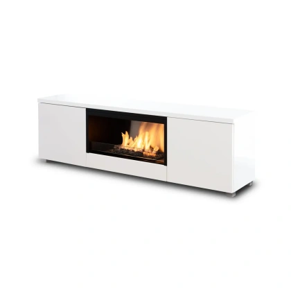 Cheminée bio-éthanol Pure Flame TV Box - Meuble TV design avec technologie BEV - Blanc laqué - 5000 Watts - Télécommande - Autonomie 12h